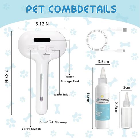 Pet Steam Brush for Cats & Dogs, Cool Mist Self-Cleaning Comb, White in Saudi Arabia