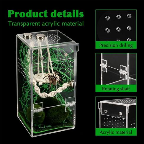 Jumping Spider Enclosure Hammock Kit, 6×3×3 Inch Small Clear Reptile Terrarium, No Assembly Required, Reptile Ventilated Habitat with Magnetic Door for Tarantula, Snail, Praying Mantis in Kuwait