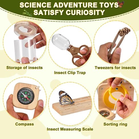 Wooden Bug Catcher Kit for Kids,10PCS Kids Bug Catching Kit with Bug Collector,Butterfly Net,Magnifying Glass,Toddler Bug Habitat Outdoor Explorer Kit Bug Collection,Nature Gift for Boys&Girls in Kuwait