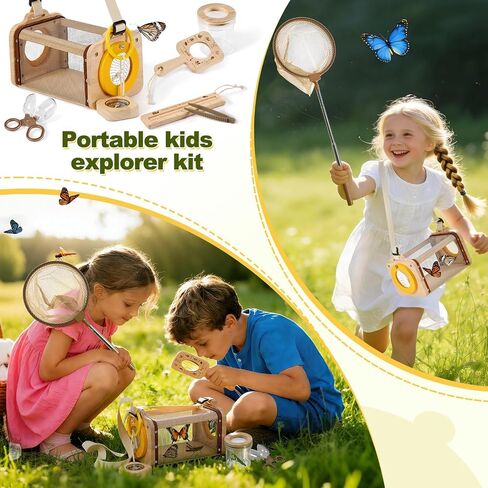 Wooden Bug Catcher Kit for Kids,10PCS Kids Bug Catching Kit with Bug Collector,Butterfly Net,Magnifying Glass,Toddler Bug Habitat Outdoor Explorer Kit Bug Collection,Nature Gift for Boys&Girls in Kuwait