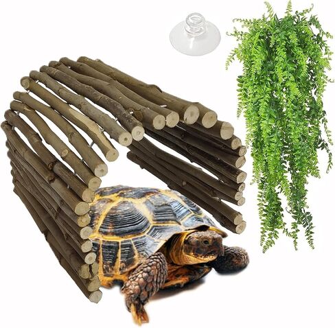 Hamiledyi Extra Large Tortoise Hide Reptile Hiding Cave Turtle Hut Gecko Hideaway Climbing Tunnel Toy Lizard Bendable Wooden Bridge for Adult Bearded Dragon Snake Chameleon Habitat Accessories in Saudi Arabia