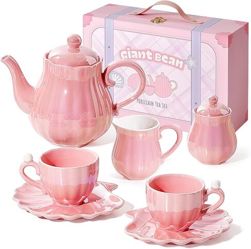 Giant bean Porcelain Tea Set, Pearl Pink Real Tea Party Set in Kuwait