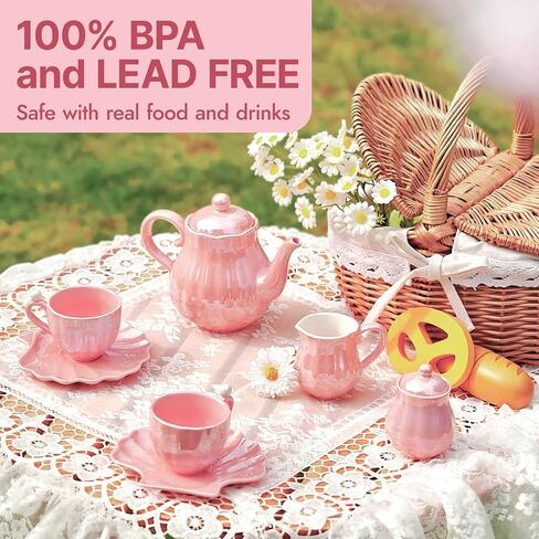 Giant bean Porcelain Tea Set, Pearl Pink Real Tea Party Set in Kuwait