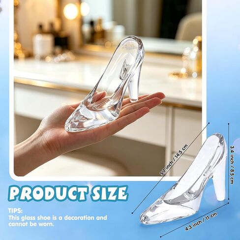 ZZYFGH Glass Crystal High Heels, 4.3" Cinderella Heels Glass Shoes for Party Decorations, Princess Birthday Bedroom Decor, Gift for Women-Transparent in Kuwait