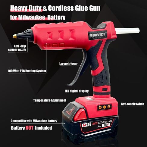 MONVICT 100W Cordless Glue Gun for Milwaukee 18V Battery, Upgraded in Kuwait