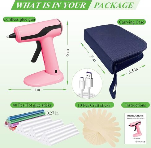 MONVICT Cordless Hot Glue Gun Kit, USB-C Rechargeable Mini Pink Glue Gun in Kuwait