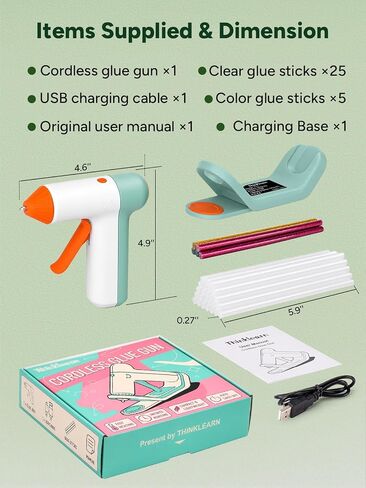 THINKLEARN Cordless Hot Glue Gun, 30 Sticks with 3-in-1 Charging Base Stand in Saudi Arabia