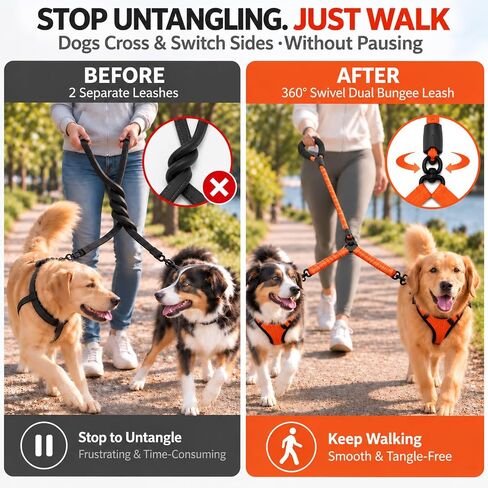 No Tangle Double Dog Leash: 95% Fewer Stops to Untangle for Walking 2 Dogs in Saudi Arabia