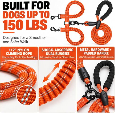 No Tangle Double Dog Leash: 95% Fewer Stops to Untangle for Walking 2 Dogs in Saudi Arabia
