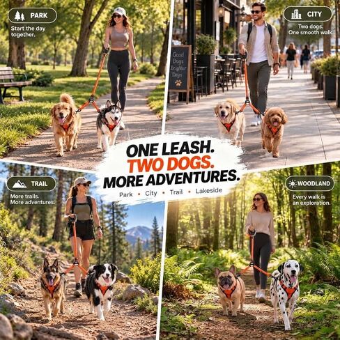 No Tangle Double Dog Leash: 95% Fewer Stops to Untangle for Walking 2 Dogs in Saudi Arabia