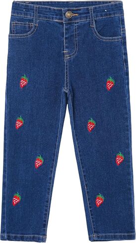 KIDSCOOL SPACE Baby Little Girls Jeans,Embroidered Strechy Denim Soft Slim Pants in Kuwait
