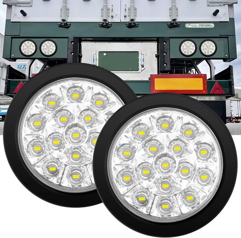 Ygmylandbb 4 Inches Round Trailer Lights, LED Truck Tail Lights 16 LEDs Stop Brake Reverse Backup Running Light with Rubber Grommet, Red White LED Lamps Compatible with Jeep Trucks RV, 12-24V, 2Pcs in Kuwait