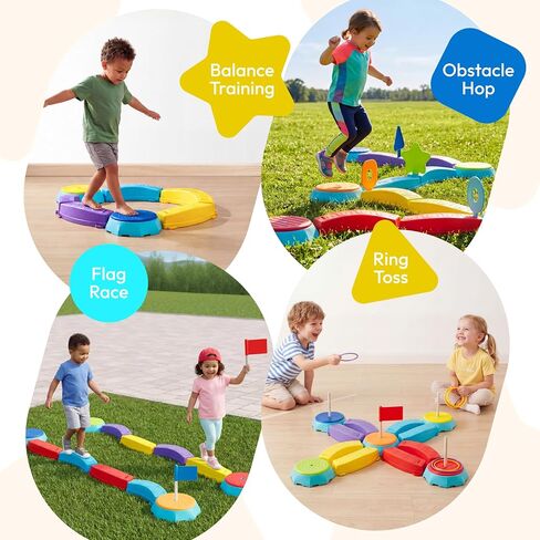 JOVA Plat-Act 4-in-1 Balance Beam & Stepping Stones for Kids Ages 3+, Obstacle Course Toy with Ring Toss & Flag Game, Non-Slip & Easy to Store & Clean, Indoor Outdoor Balance Play for Kids in Saudi Arabia