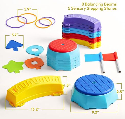 JOVA Plat-Act 4-in-1 Balance Beam & Stepping Stones for Kids Ages 3+, Obstacle Course Toy with Ring Toss & Flag Game, Non-Slip & Easy to Store & Clean, Indoor Outdoor Balance Play for Kids in Saudi Arabia