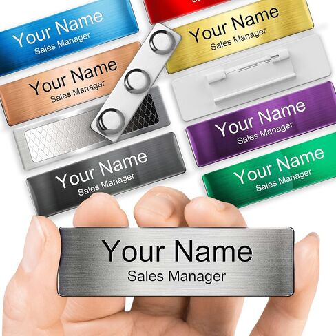 Premium Metal Name Tags | Peronalized Magnetic Name Badge with Pin or Adhesive Backing in Kuwait