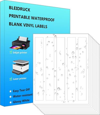 100 Pcs Water Bottle Labels Glossy White Waterproof Stickers,1.25"×9.75" Printable Blank Wraparound Rectangle Labels for Inkjet/Laser Printer in Kuwait