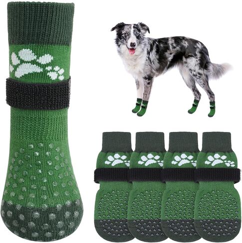 SCENEREAL Anti Slip Dog Sock to Prevent Licking Paws for Hardwood Floors, Boots & Paw Protector Shoes for Hot/Cold Pavement with Grippers, Double Sides Grips for Small Medium Large Senior Dogs in Kuwait