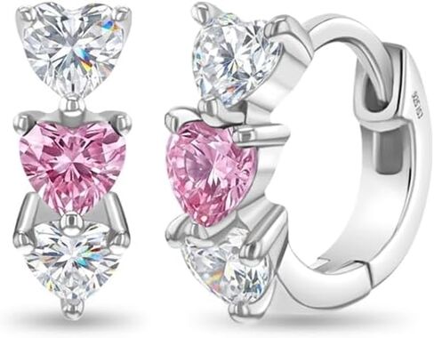 925 Sterling Silver Fashionable Heart Shaped Cubic Zirconia Huggie Earrings 10mm - Pair For Infants, Toddlers & Young Girls- Shiny & Lovable Earrings Best For Birthday Gift in Kuwait