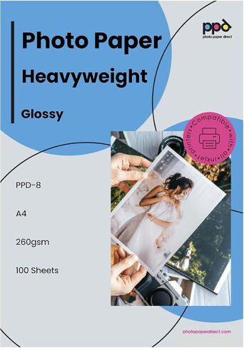 PPD 100 Sheets Inkjet High Gloss Photo Paper 8.5x11 64lbs 240gsm 10.9mil Letter Size Heavyweight Instant Dry and Water-Resistant (PPD-8-100) in Kuwait