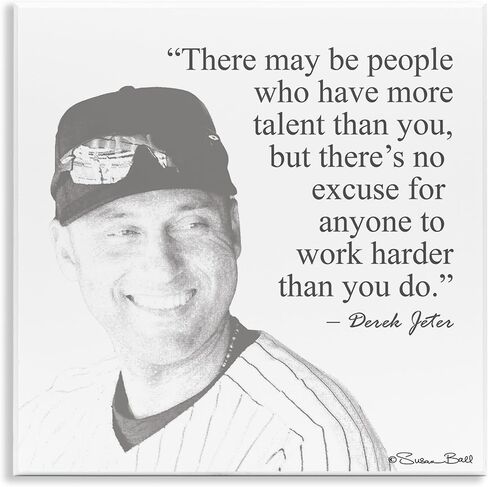 Stupell Industries Black and White Work Hard Derek Jeter Quote Wall Art, 12x12, Multicolor in Kuwait