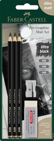Faber-Castell Pitt Graphite Matte Pencil Set, Metal Tin of 8 Graphite Pencils and Sketching Accessories (HB, 2B, 4B, 6B, 8B, 10B, 12B, 14B), Pencil Sharpener, Eraser and Blending Stump in Kuwait