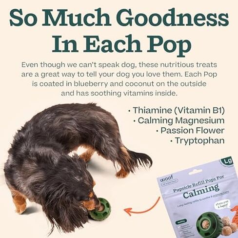 WOOF Pupsicle Calming Starter Kit - Pupsicle and Calming Pops Bundle - Long-Lasting Interactive Dog Toy - 7 Refills with Thiamine, Tryptophan, Passion Flower for Medium and Large Dogs 25-75 lbs in Kuwait