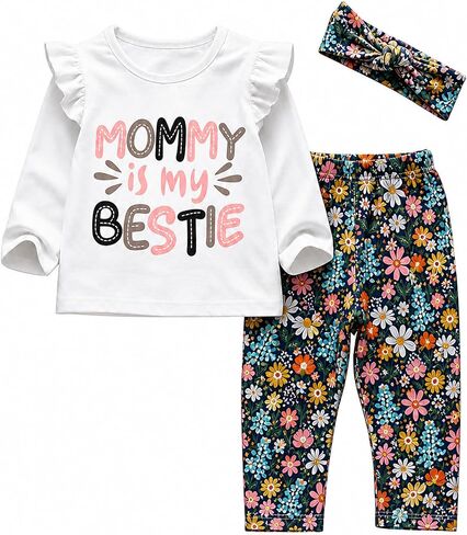 3Pcs Baby Girl Clothes Long Sleeve Letter Tops Casual Pants and Headband Outfit Set in Kuwait