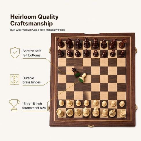 Magnetic Chess Set for Kids, 15"x15" Wooden Chess Board | Travel Chess Set in Kuwait