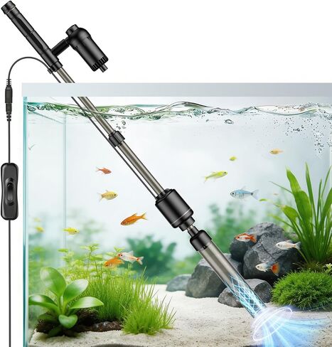 AKKEE Aquarium Vacuum Gravel Cleaner, 18W Electric Fish Tank Cleaner Vacuum, 6 in 1 Multifunctional Aquarium Cleaner for Automatic Water Change, Wash Sand, Water Circulation and Timed Off in Saudi Arabia