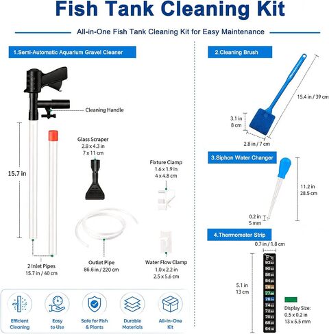 Aquarium Gravel Cleaner Kit, Semi-Automatic Siphon for Fish Tanks in Kuwait