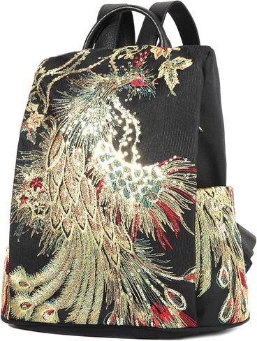 Embroidered Women Backpack Purse, Fashion Canvas Travel Anti-theft Rucksack Shoulder Bag (Denim-Deep Blue) in Saudi Arabia