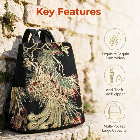 Embroidered Women Backpack Purse, Fashion Canvas Travel Anti-theft Rucksack Shoulder Bag (Denim-Deep Blue) in Saudi Arabia