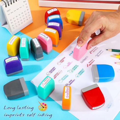 24 Pcs Teacher Stamps for Classroom Self Inking Grading Stamps Colorful Picture Stamps for Parent Signature School Teacher Motivation Encouraging Comments for Kids Education Homework School Prizes in Kuwait