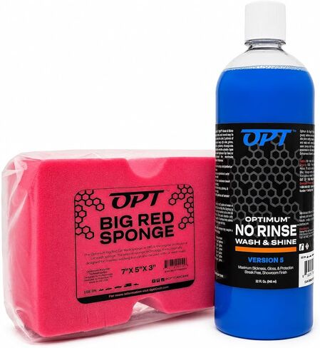 Optimum ONR and BRS - Big Red Sponge Car Cleaning Kit, 32 oz. No Rinse Wash and Shine and Car Wash Sponge for Detailing Cars, Trucks, Motorcycles, RV's and More in Kuwait