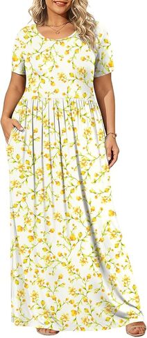 BISHUIGE Women Summer XL-6X Plus Size Maxi Dress Long Dresses with Pockets in Kuwait