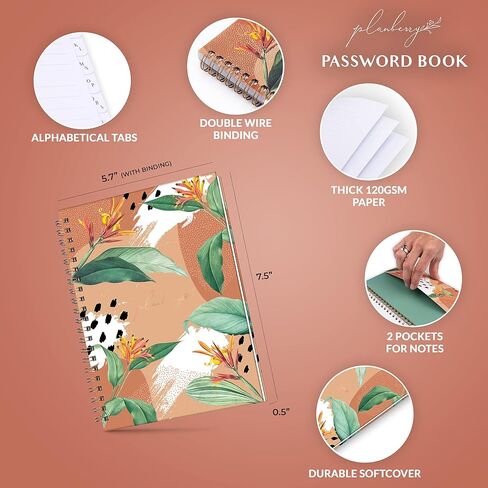 PLANBERRY Password Book – Internet Address Organizer with Alphabetical Tabs – Alphabetized Website & Computer Password Keeper – 5.7x7.5″, Softcover (Wild Purple) in Kuwait