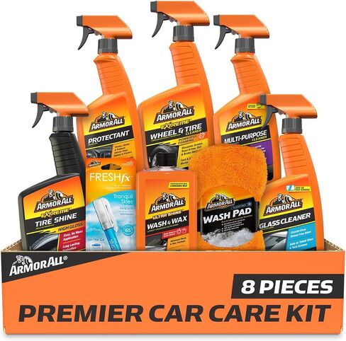 Armor All Car Wash and Cleaner Kit, Includes Cleaning Wipes for Car Interior, Cleaner Concentrate, Car Air Freshener, Microfiber Towels (8 Piece Kit) in Kuwait