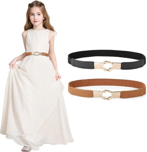 JASGOOD Kids Skinny Elastic Stretch Belts for girls with Easy Buckle Toddler School Uniform Dress Belts in Kuwait