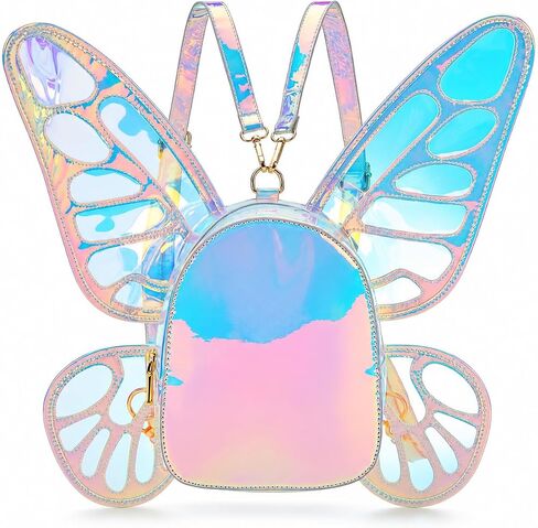 Women's Laser Holographic Backpack Butterfly Angel Wings Casual Daypack Fairy Wings Backpack for Women in Kuwait