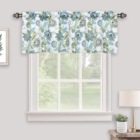 Summer Green Floral Valances for Windows, Multicolor Flower Room DarkeningRod Pocket Small Curtains Valance for Kitchen Cafe Living Room Bathroom 52" x 14", Turquoise Blue/Green in Kuwait