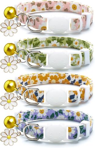 LAFAYI 4 PCS Breakaway Cat Collars with Bell Moons Stars,Kitten Collar and Adjustable with Pendant Glow,Cute Kitty Collar for Girl Boy Cats,Pet Gifts,Accessories(4 Colors) in Kuwait