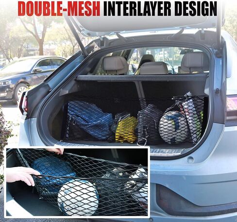 Car Rear Cargo Net, Adjustable Elastic Storage Organizer Net, Trunk Cargo Storage Net, Universal Fit for Car, Vehicle, SUV (35.4"x15.8") in Kuwait