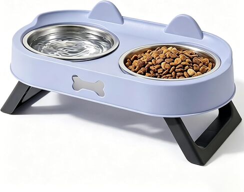Elevated Cat Bowls with Foldable Stand, Anti Vomiting Raised Cat Food and Water Bowl Set, 2 Stainless Steel Dishes for Cats and Puppies, Splash Proof Non-Slip Neck Protection Pet Feeder (Pink) in Kuwait