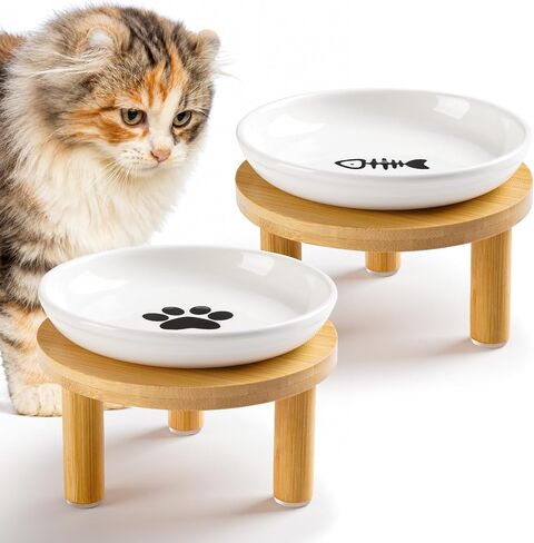 Elevated Ceramic Cat Bowls, Nonslip Raised Cat Food Dishes or Plates in Kuwait