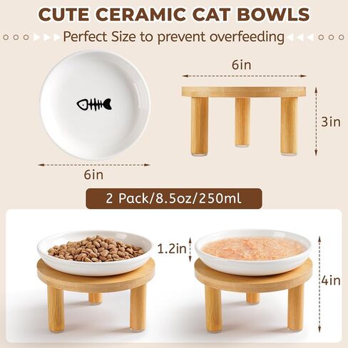 Elevated Ceramic Cat Bowls, Nonslip Raised Cat Food Dishes or Plates in Kuwait