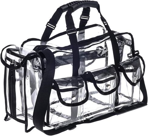 Jula Vance Professional Clear PVC Makeup Kits Organizer Make up Set Bag MUA Carry All Artist Transparent Vinyl Travel Cosmetic Bag with 6 External Pockets & Tissue Holder in Kuwait