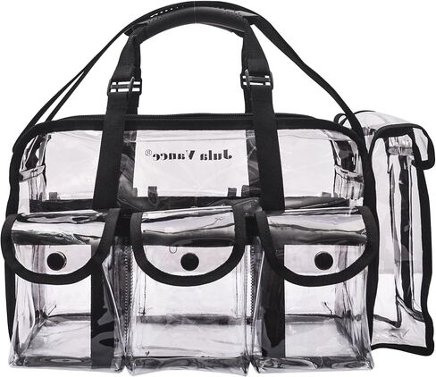 Jula Vance Professional Clear PVC Makeup Kits Organizer Make up Set Bag MUA Carry All Artist Transparent Vinyl Travel Cosmetic Bag with 6 External Pockets & Tissue Holder in Kuwait