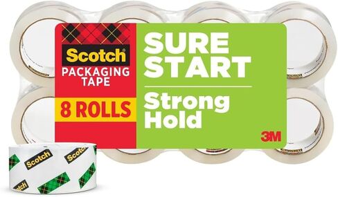 Scotch Sure Start Shipping Packaging Tape, 1.88" x 54.6 yd, Designed for Packing, Shipping and Mailing, No Splitting or Tearing, 3" Core, Clear, 8 Rolls (3450-8) in Kuwait