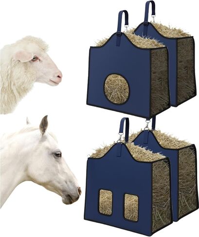 Hay Feeder for Goats and Horses - Slow Feed Design, Heavy Duty Hanging Hay Bag for Barn, Trailer & Paddock, Easy to Hang & Clean(1pcs, Navy Blue) in Saudi Arabia