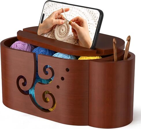 Wooden Yarn Bowl with Lid for Knitting & Crocheting in Kuwait